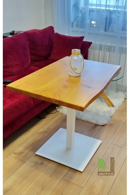 Table with bark and white metal leg